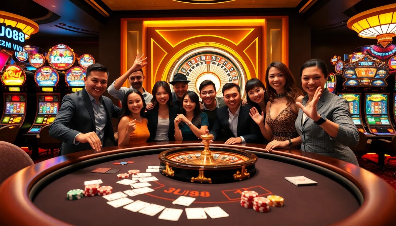 Engaging players celebrate their wins at the Jun88 casino gaming table.