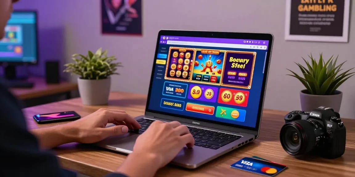 Player engaging with credit card casinos at home, ready to deposit with Visa and Mastercard.