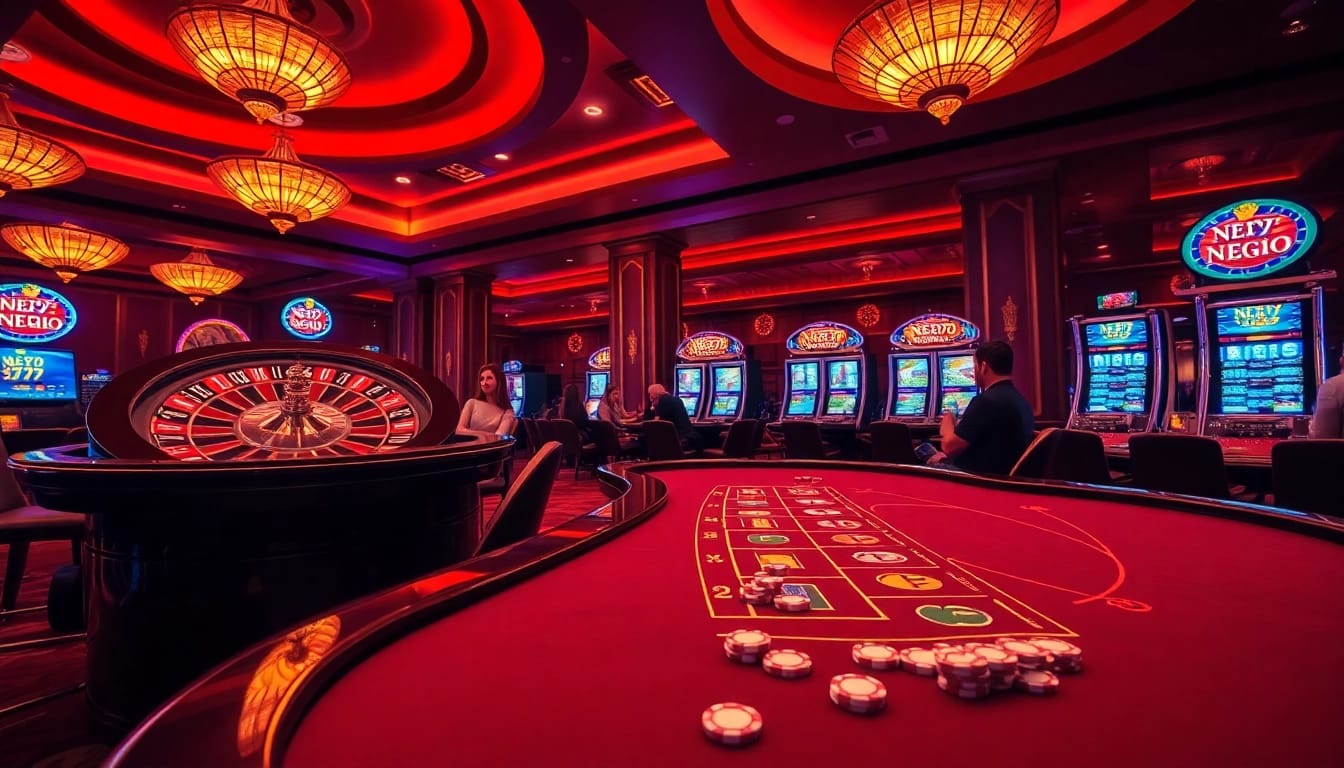 NEO79 players enjoying high-stakes gaming at a vibrant casino table.