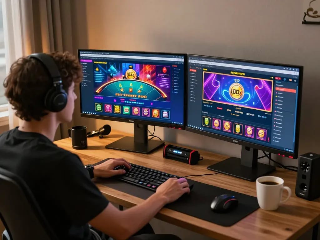 100VIP online gaming experience showcasing a player using a computer to engage with live dealer games