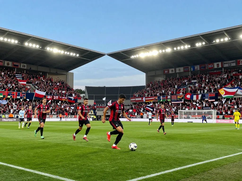 Exciting live football match showcasing players in action with passionate fans at the stadium, featuring Nowgoal for real-time updates.