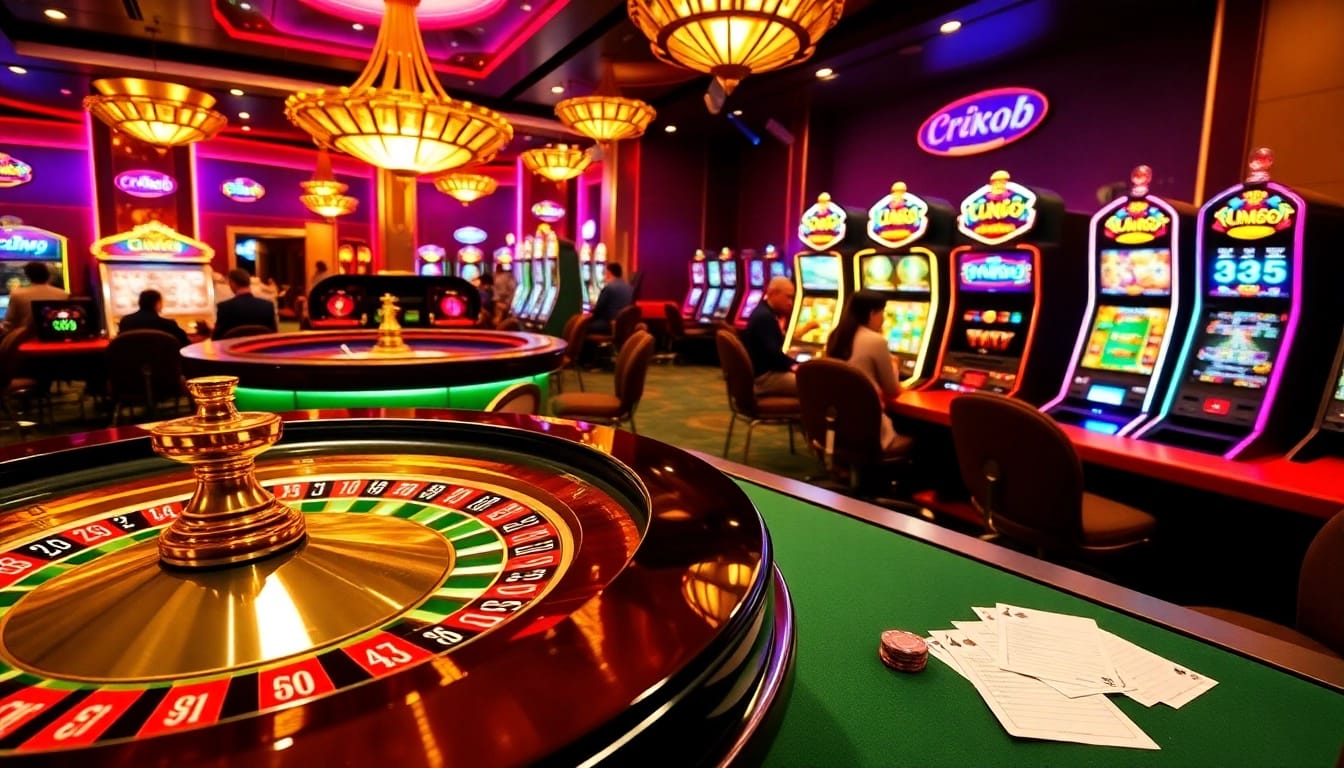 High-stakes action at lc88 casino tables with vibrant roulette and slot machines.