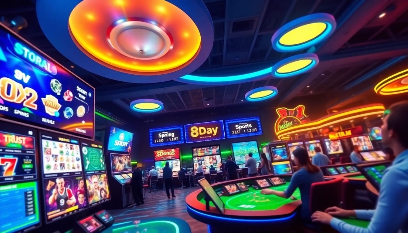 8day online gaming platform showcasing vibrant casino games and live betting atmosphere.