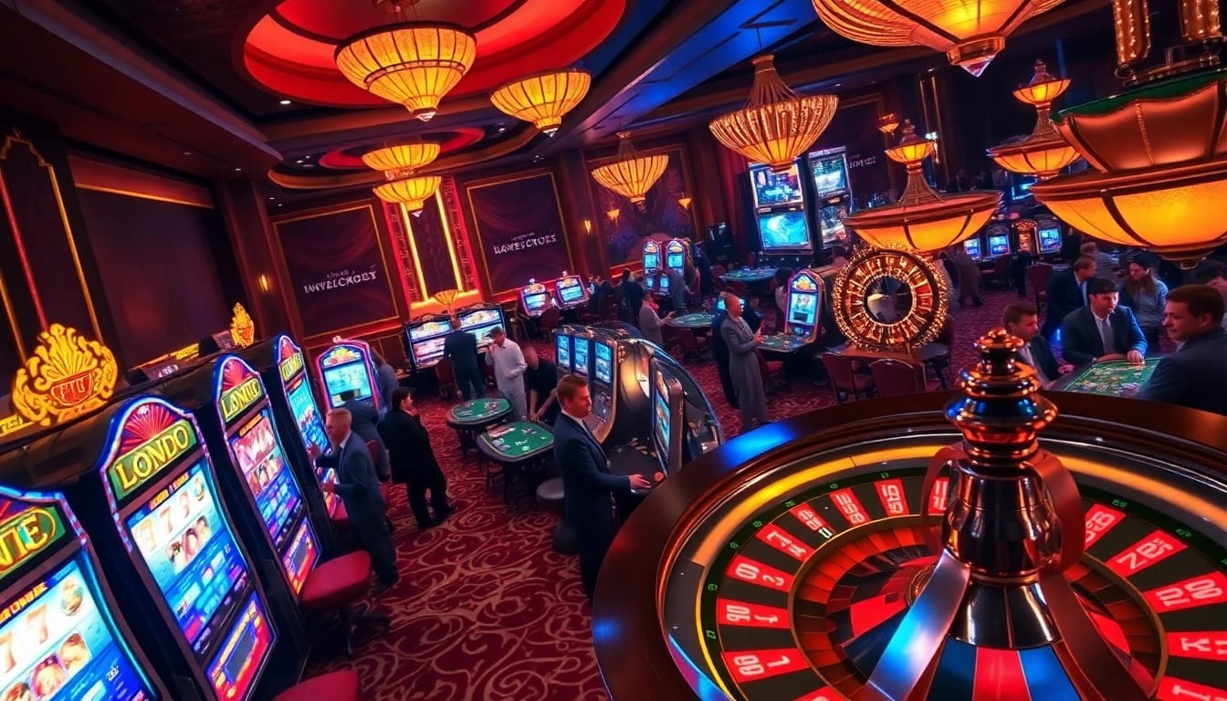 SODO casino scene showcasing players winning at poker tables with vibrant slot machines.