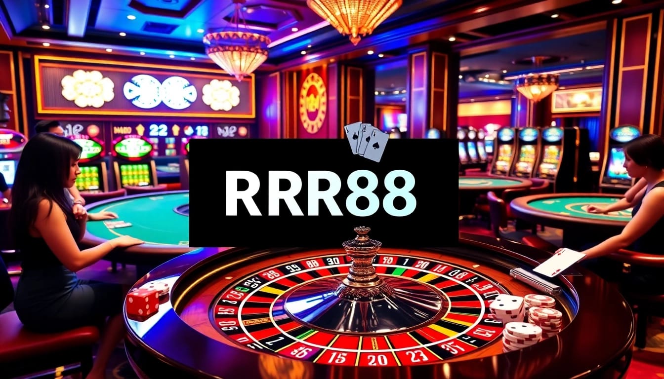 Exciting roulette action at RR88 casino, showcasing glamorous players and vibrant gaming elements.