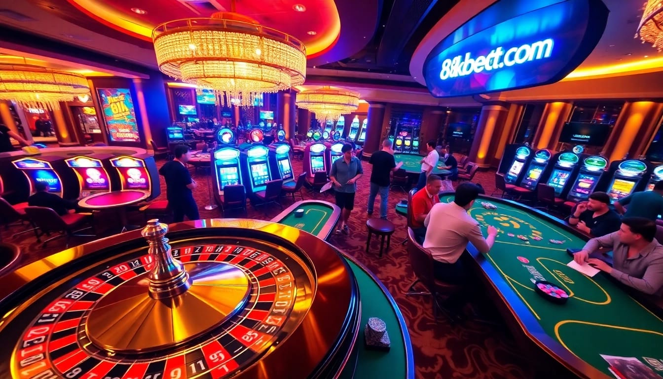 Experience the thrill of gaming at 8kbet com with vibrant tables, chips, and excitement.