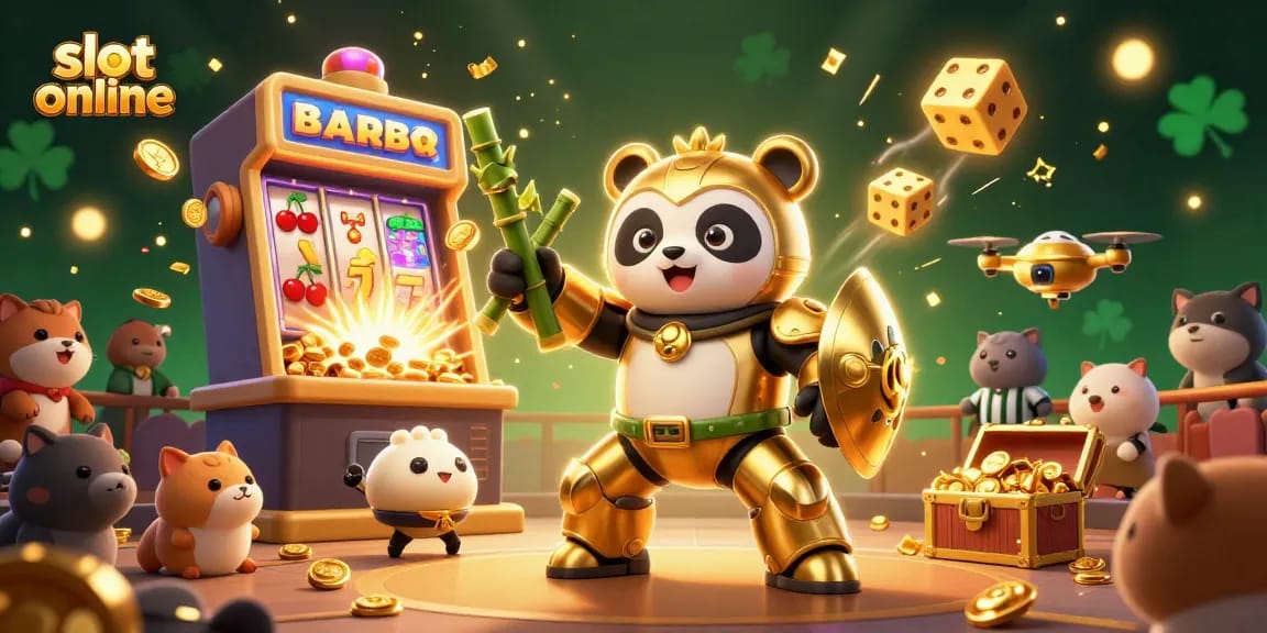 Experience thrilling slot online action with an energetic panda robot amidst explosive jackpots.