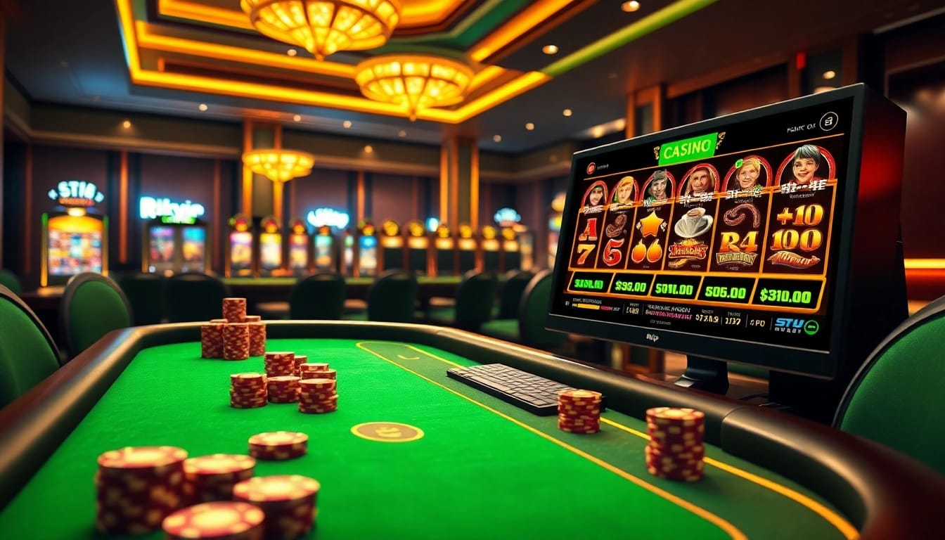 Players engaging with the immersive Rikvip online gambling interface surrounded by vibrant casino elements.
