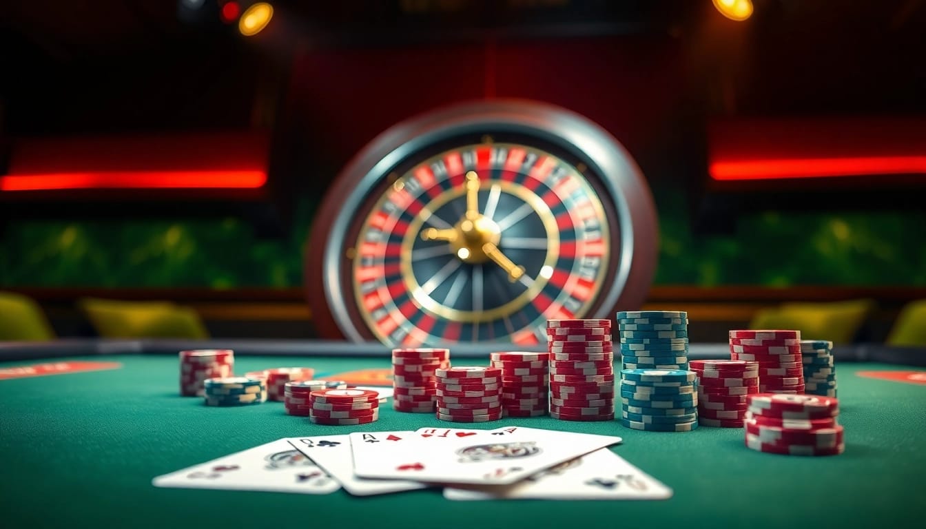Engaging poker scene at 33WIN com featuring vibrant chips and cards on a casino table.
