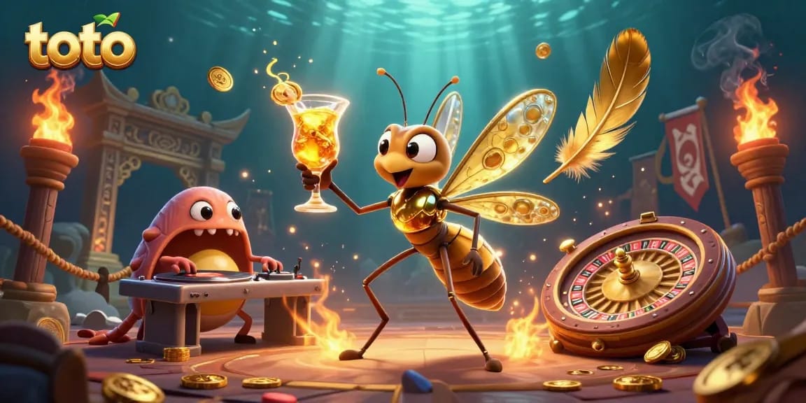 Experience thrilling toto gaming with animated casino characters and golden elements in an immersive scene.