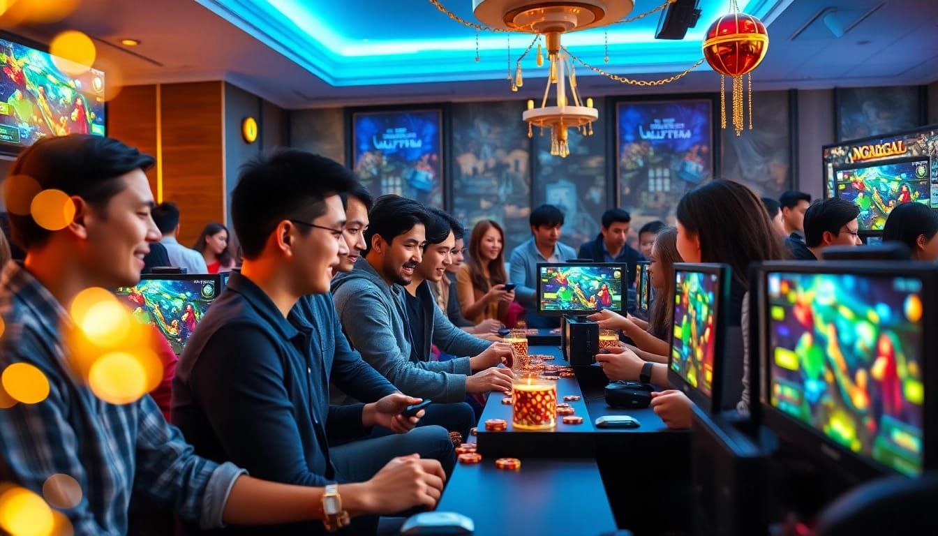 players enjoying the game bài Twin68 in a vibrant online gaming environment