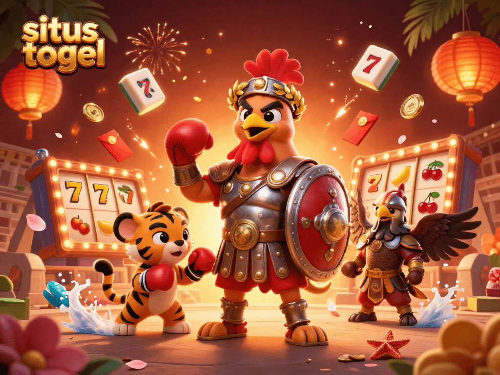 Experience situs togel excitement with a vibrant 3D scene featuring casino elements and dynamic characters.