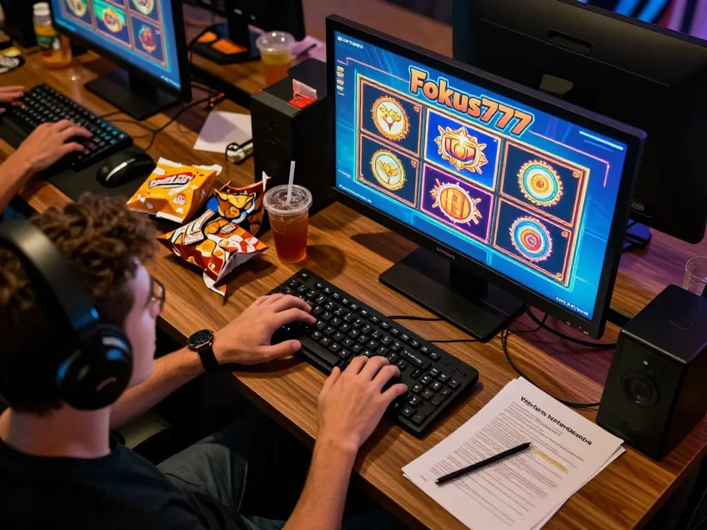 Engaging user actively playing on Fokus777 slot game interface, showcasing vibrant graphics and strategic gameplay elements.