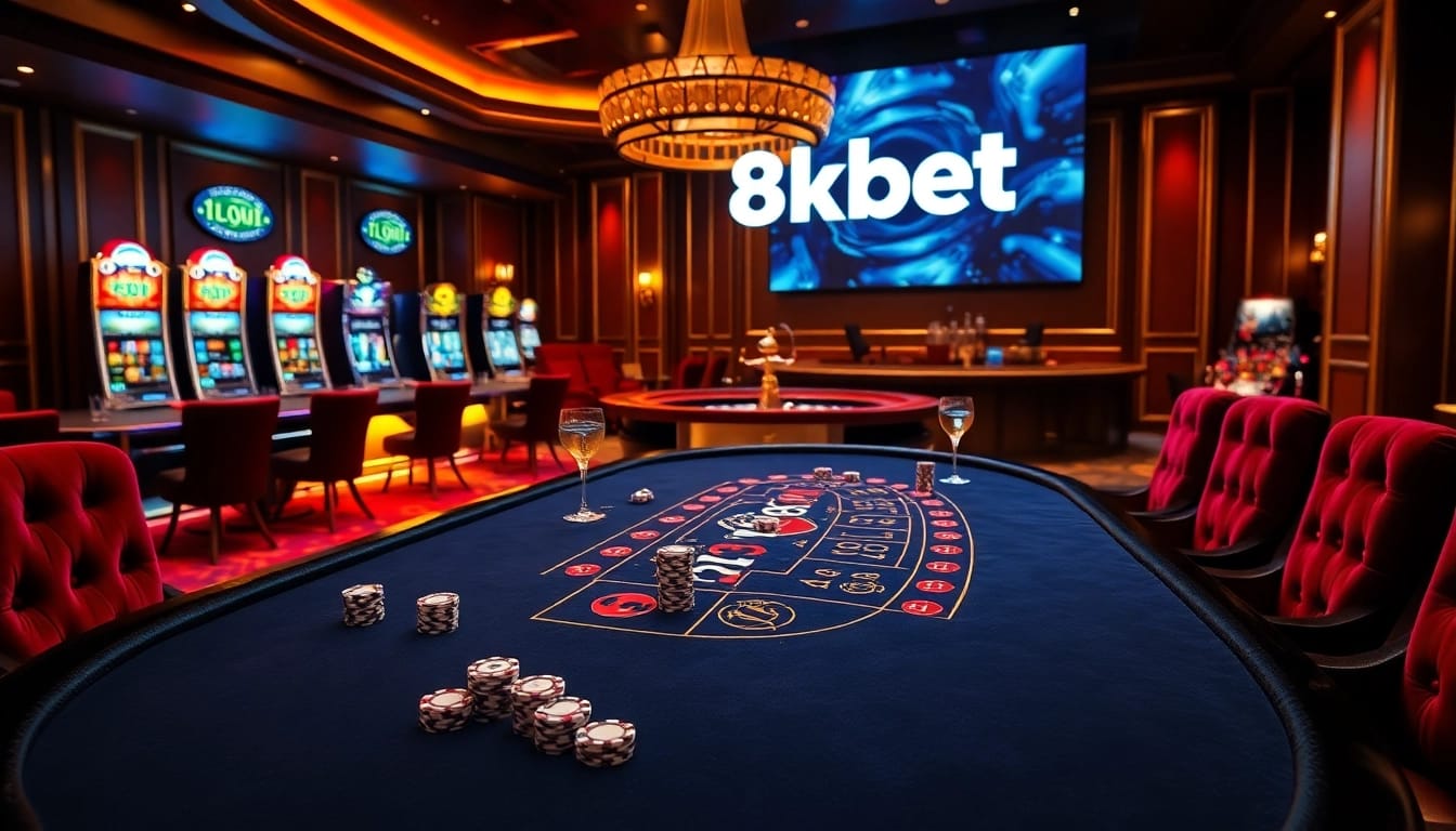 Experience the vibrant atmosphere of 8KBET with exciting gambling activities at a luxury casino.