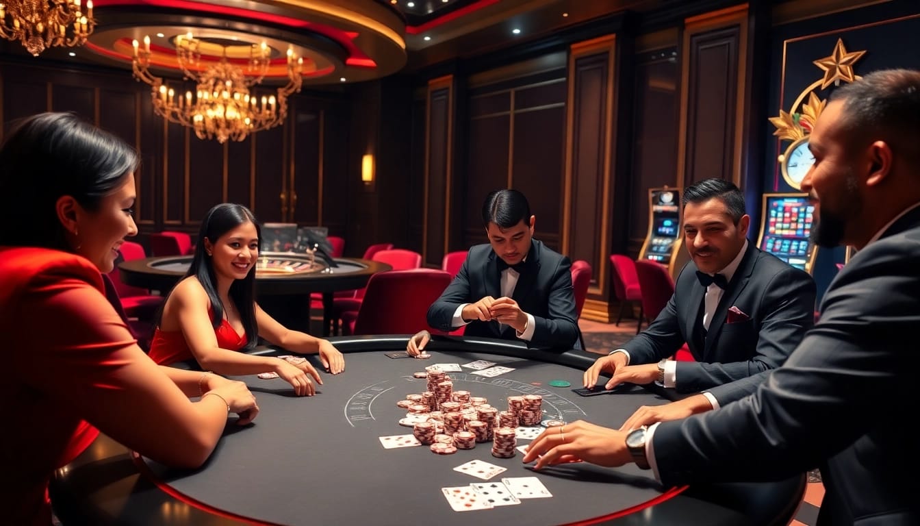 XIN88 players engaged in an exciting poker game at a luxurious casino.