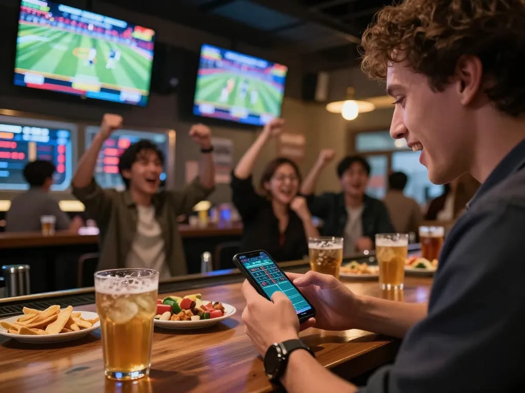 Betting on tg88 sports events while enjoying a lively atmosphere with friends.