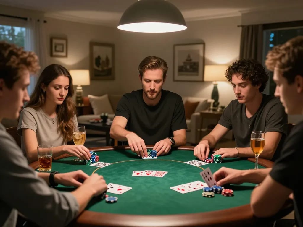cm88 players enjoying a friendly poker game in a cozy home setting
