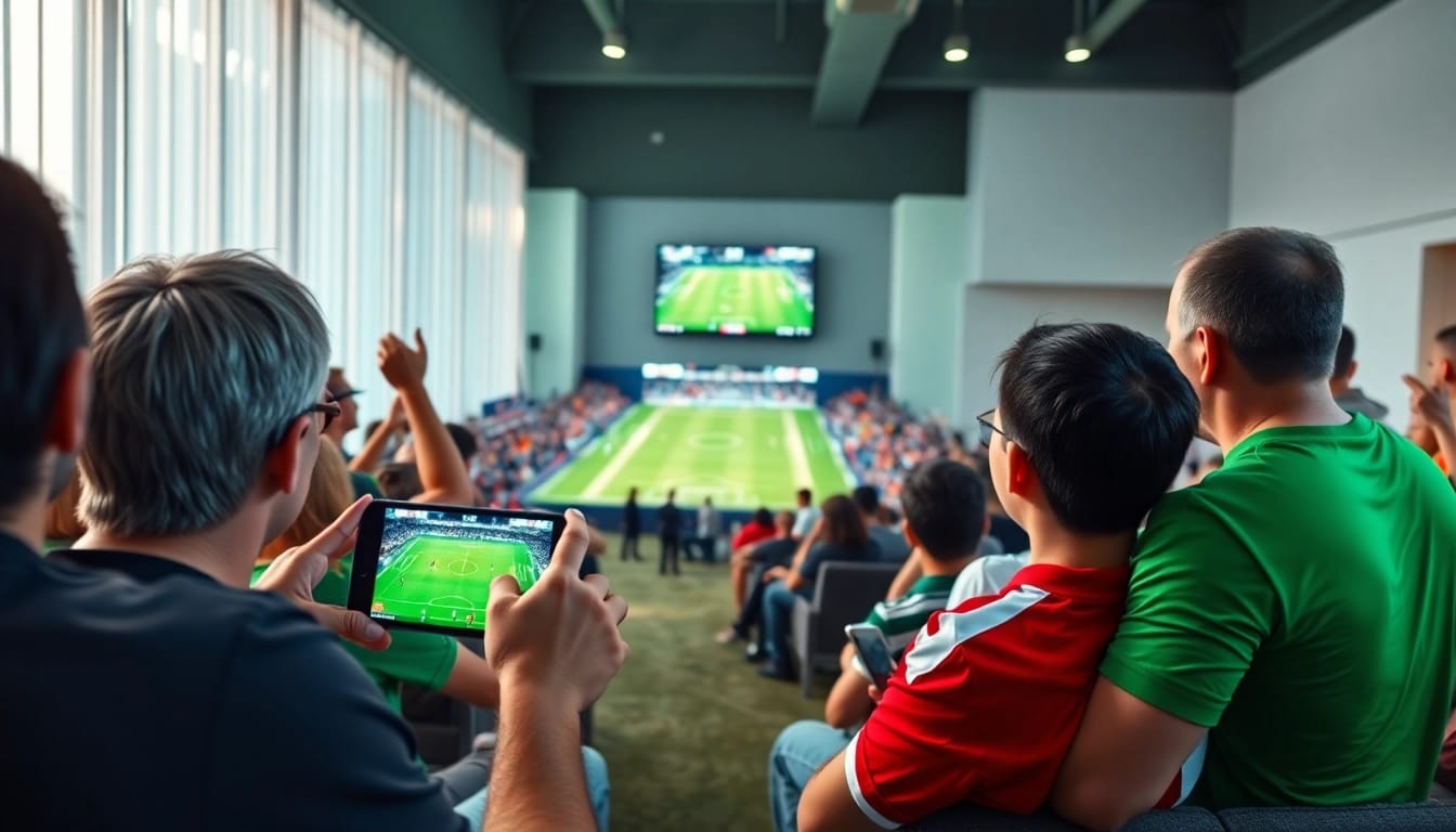 Experience live football action on OKWINTV, showcasing excited fans watching seamlessly on devices.
