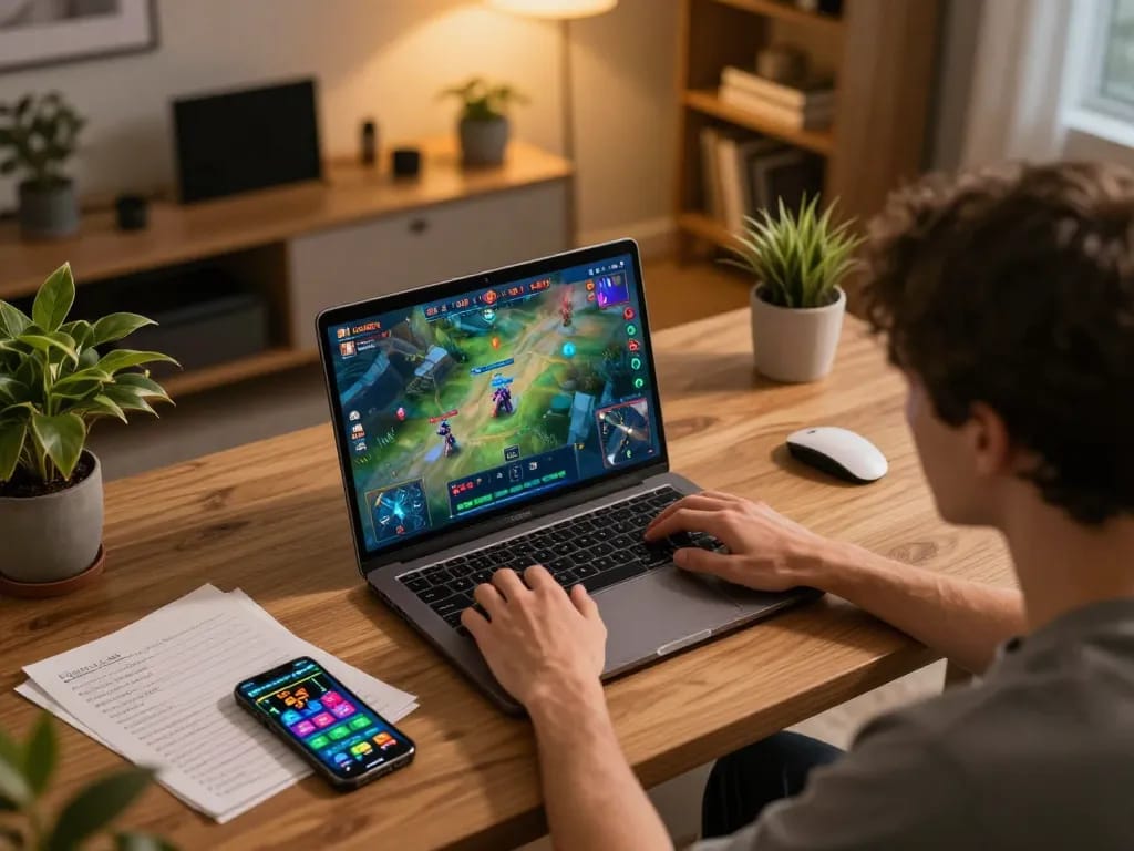 Engaging gameplay on Luck88 app from a cozy home office setting