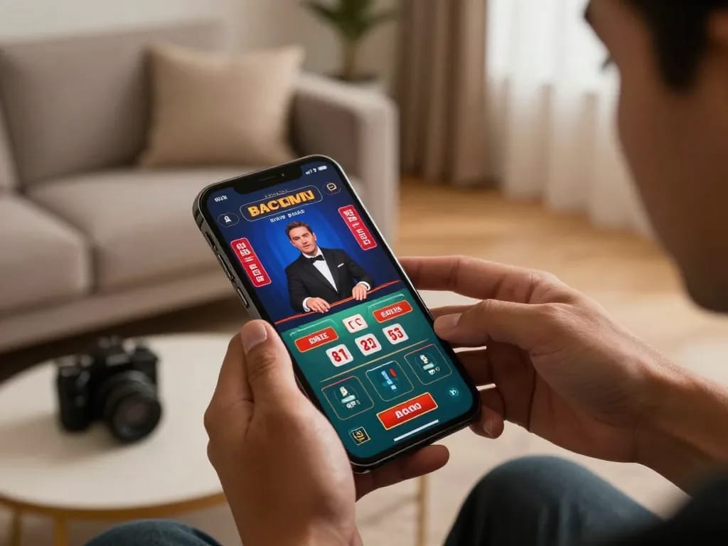 kk win with strategic online baccarat gameplay shown on a mobile device in a cozy home setting.