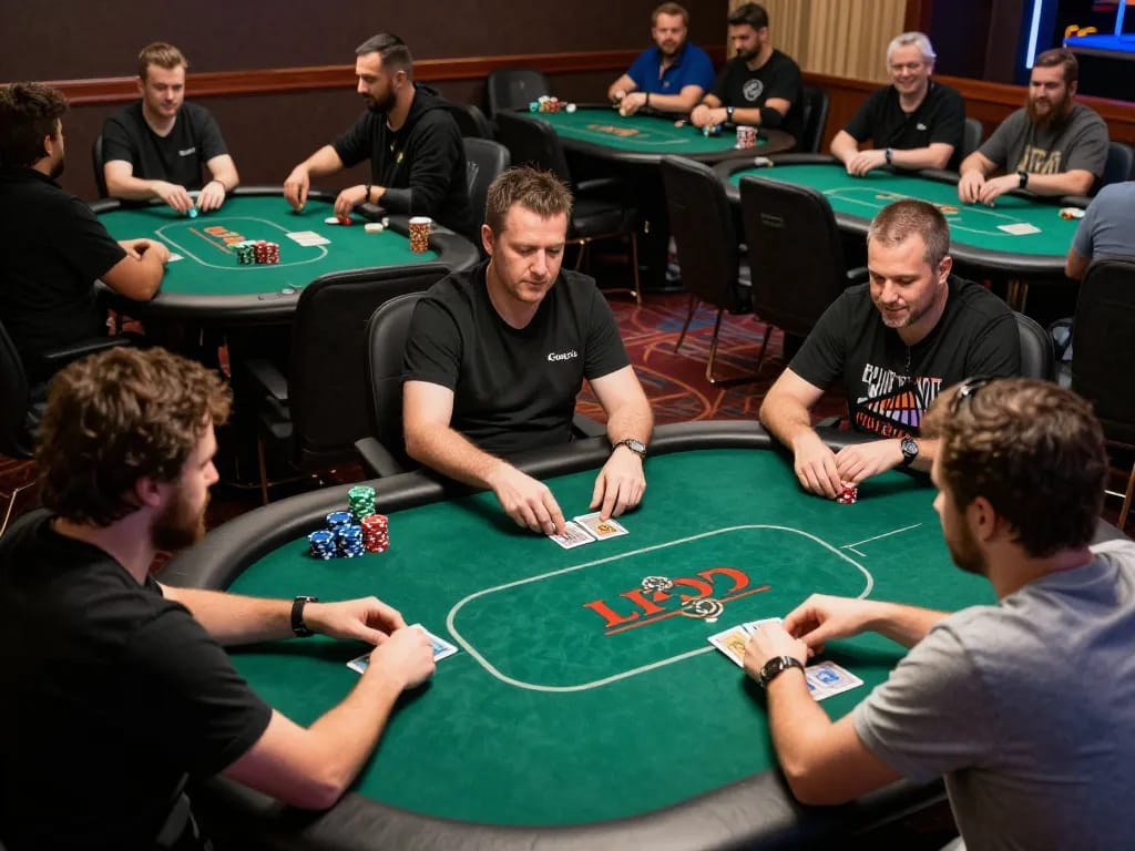 Engaging poker scene showing players involved at DewaPoker with chips and cards, highlighting Alternatif Dewapoker