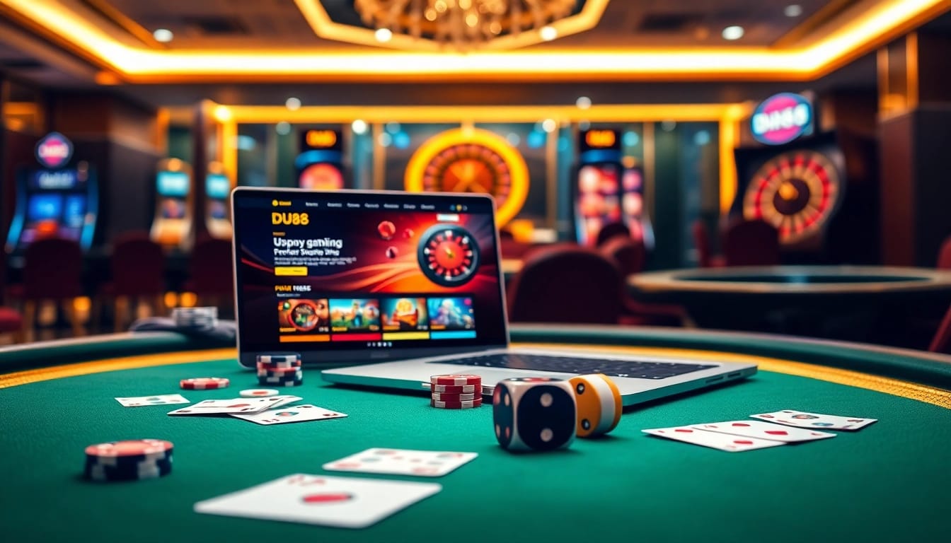 Experience the excitement of online gambling with DU88 at a luxurious casino table.