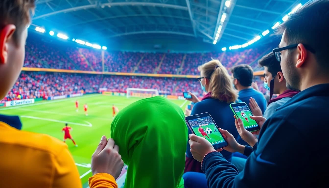 Socolive streaming football matches in HD on various devices, capturing engaged fans.