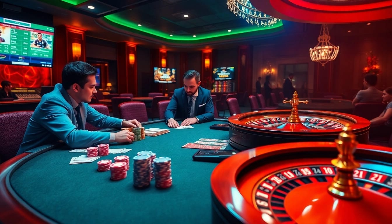 Players engage in strategic betting at a kèo nhà cái table, capturing the excitement of live gambling.