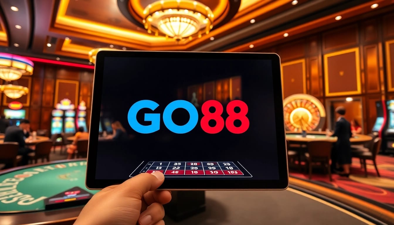 Experience the thrill of GO88 gaming with stylish players at a luxurious casino table.