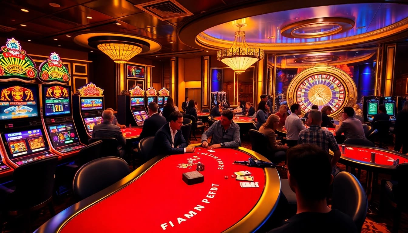 SODO casino atmosphere featuring excited gamblers engaging in poker with vibrant colors and luxurious decor.