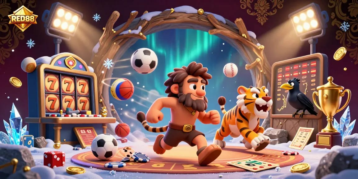 Experience the thrill of gaming at RED88 Casino with vibrant characters and dynamic elements.