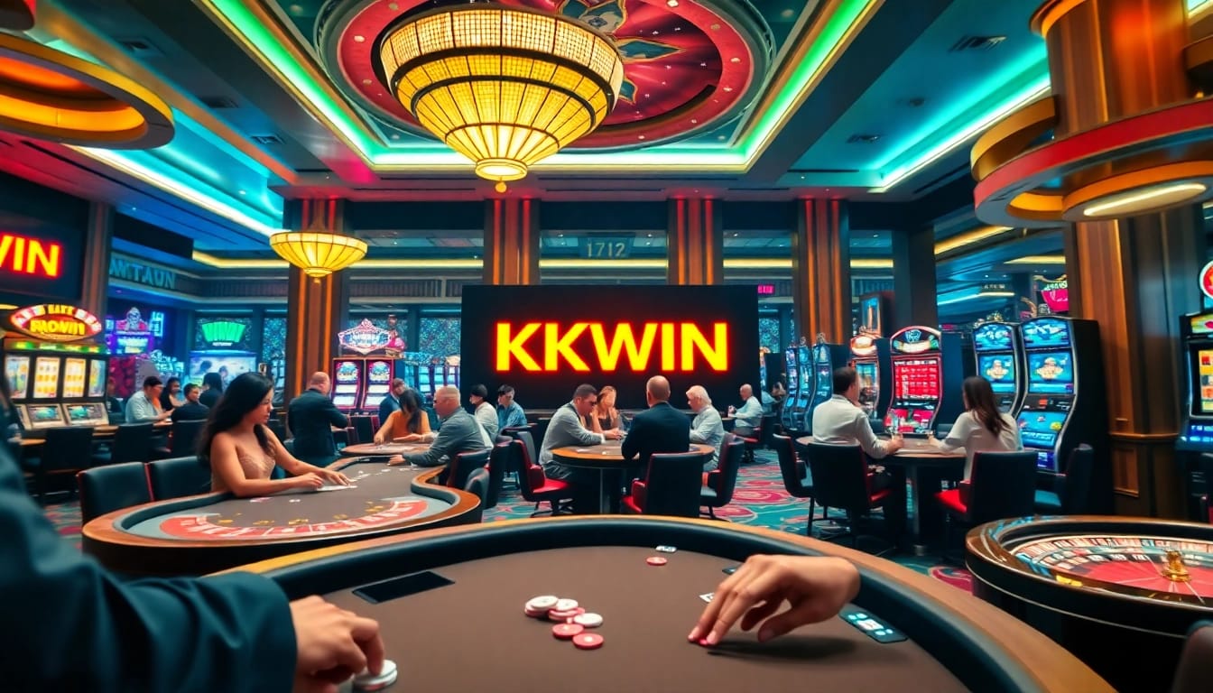 Experience the excitement of kkwin at a luxurious casino with vibrant slot machines and engaging card games.