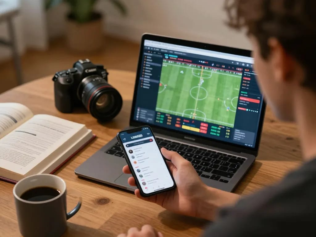 Watch lode88 betting action unfold, focusing on a user analyzing sports statistics on a laptop.