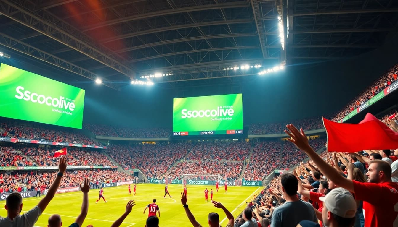 Socolive live football match broadcast featuring vibrant fans and HD quality.