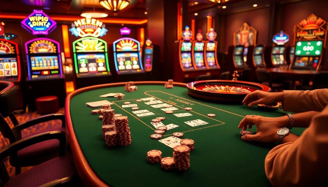 Players engaging in a high-stakes game at a go88 casino table full of poker chips and cards.