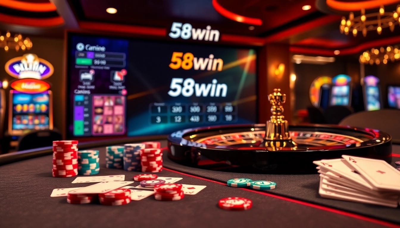 Experience the thrill of 58win with vibrant casino tables and online gambling excitement.