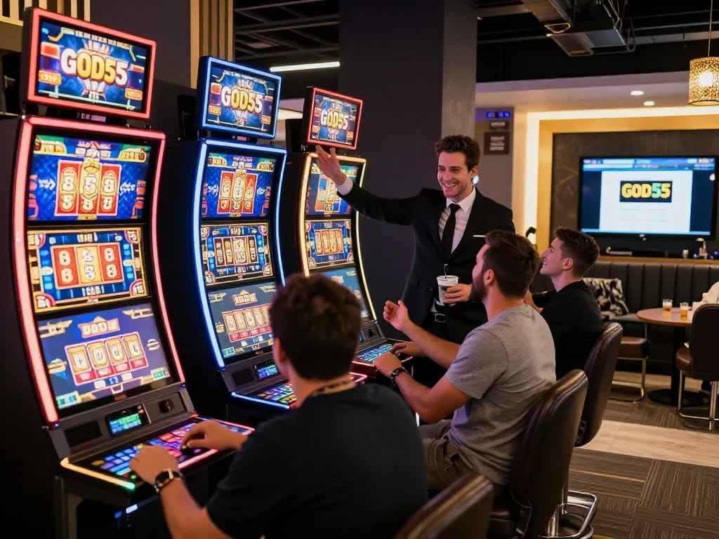 Exciting online casino gaming experience at https://god55.agency/ featuring vibrant slot machines and engaging dealers.