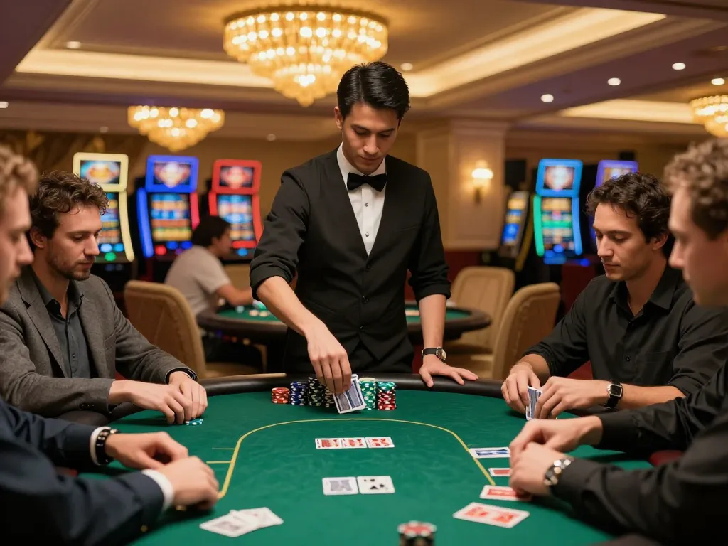 Exciting moment at 45678 casino with players engaged in a poker game, showcasing strategic gameplay.