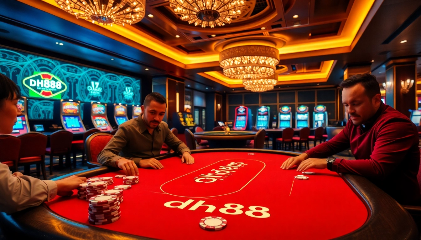 Experience high-stakes gameplay at DH88 casino with luxurious poker tables and exciting action.