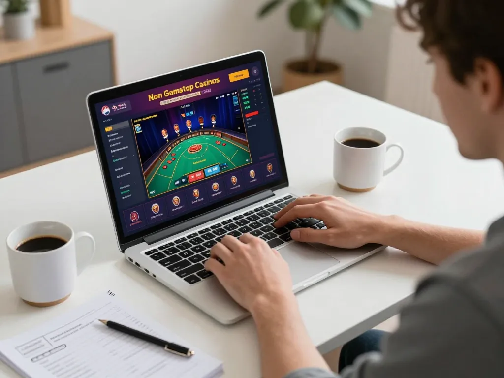 Engaging gameplay on non gamstop casinos with player focused on laptop gambling strategy
