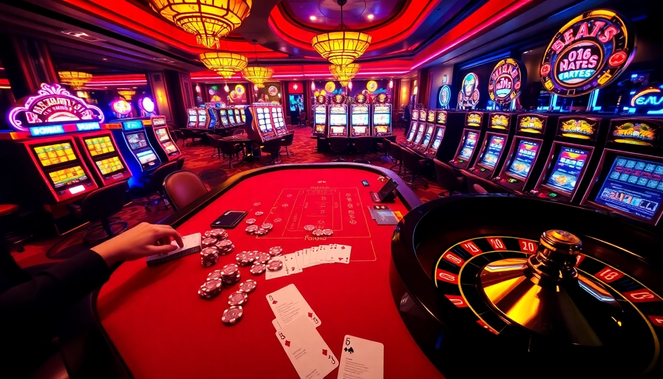 Experience the excitement of asupanjitu with vibrant casino games, poker chips, and a roulette wheel.