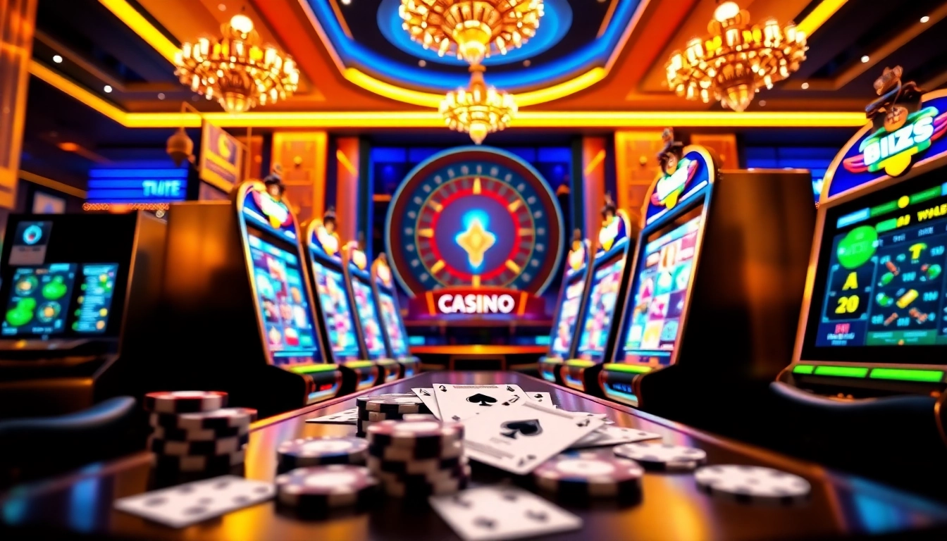 Spin the reels on vibrant slot online machines in a luxurious casino setting.