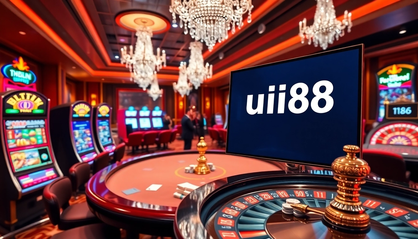 Experience the thrilling atmosphere of uu88 with luxurious casino elements and vibrant gaming action.