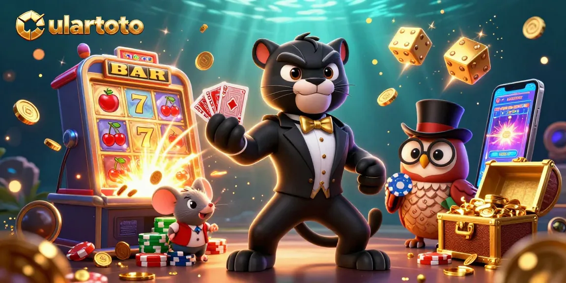 Engage with ulartoto's vibrant gaming scene featuring a stylish black panther and lucky symbols.