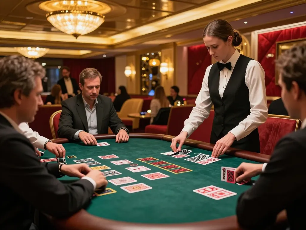 Players enjoying blackjack at a high-stakes table in an upscale qq88 casino, highlighting strategic gameplay.