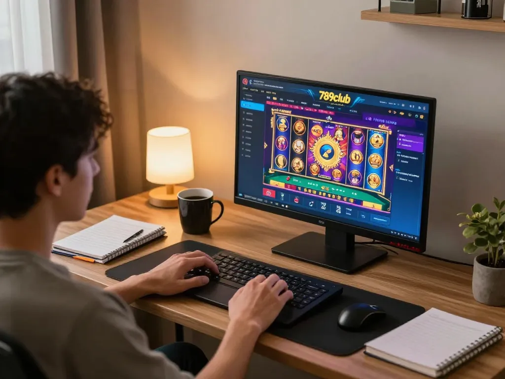 Engaged player enjoying online gaming experience with 789club on laptop