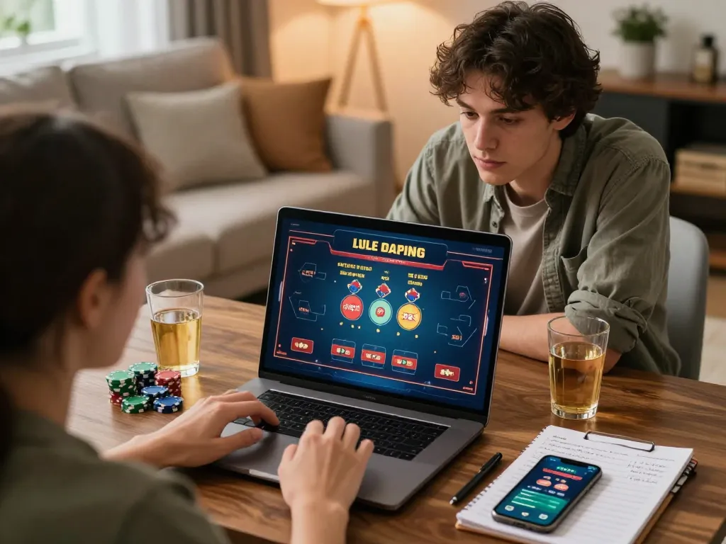 Engaging in a live dealer game on 99ok at home, showcasing a cozy gaming setup with strategic notes.