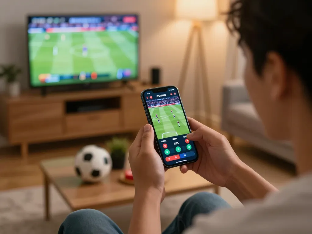 Engaged bettor using uu88 on smartphone for live sports betting during a match.