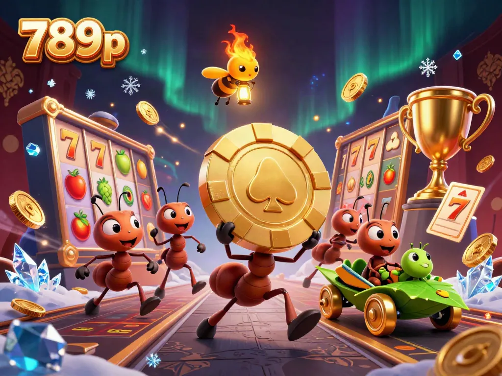 Engage with 789p's exciting world of slots through a 3D ant heist with golden chips.