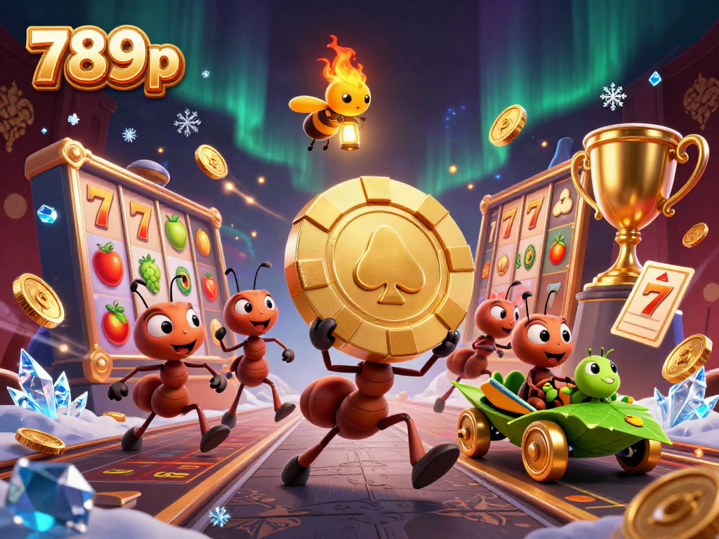 Engage with 789p's exciting world of slots through a 3D ant heist with golden chips.